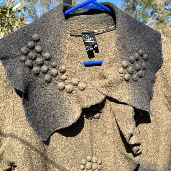 Vintage y2k CoVelo Green Fairy Cottagecore Art To Wear Boiled Wool Jacket Size M - Picture 3 of 9